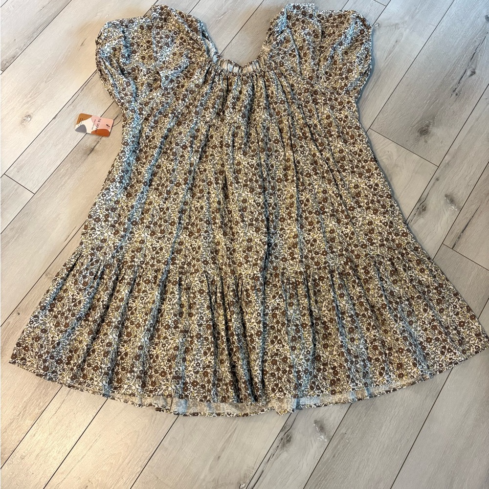 Rylee + Cru Brown Floral Puff Sleeve Dress